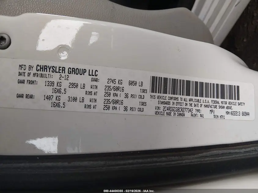 2012 DODGE GRAND CARAVAN SXT