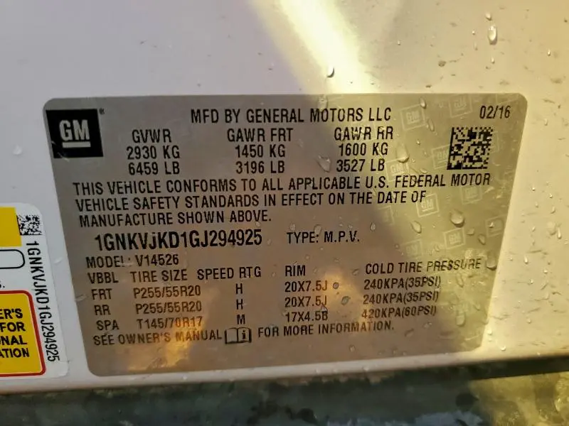 2016 CHEVROLET TRAVERSE LTZ  