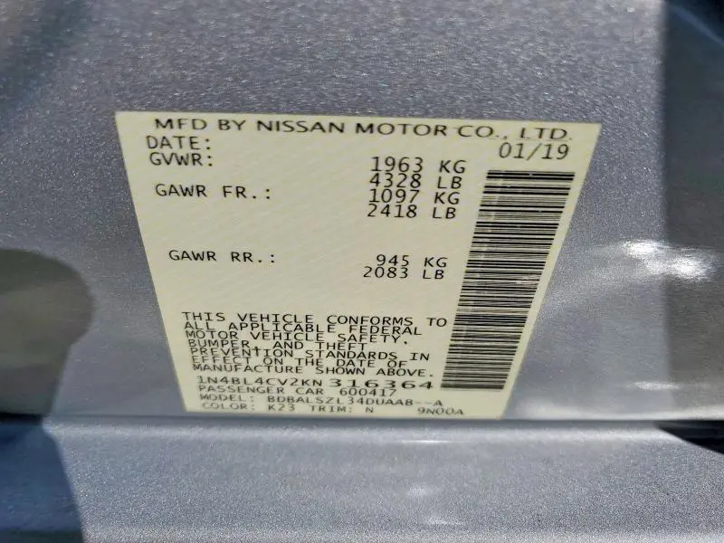 2019 NISSAN ALTIMA 2.5 SR  