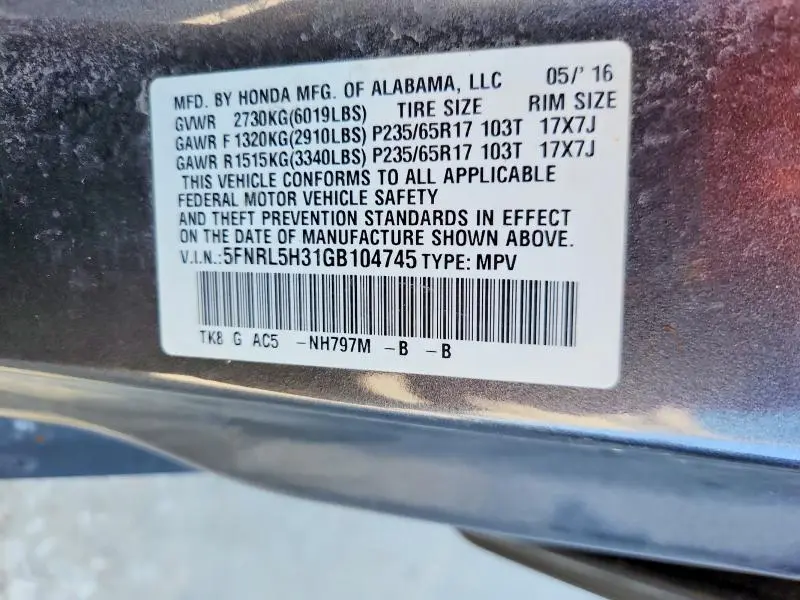 2016 HONDA ODYSSEY SE  
