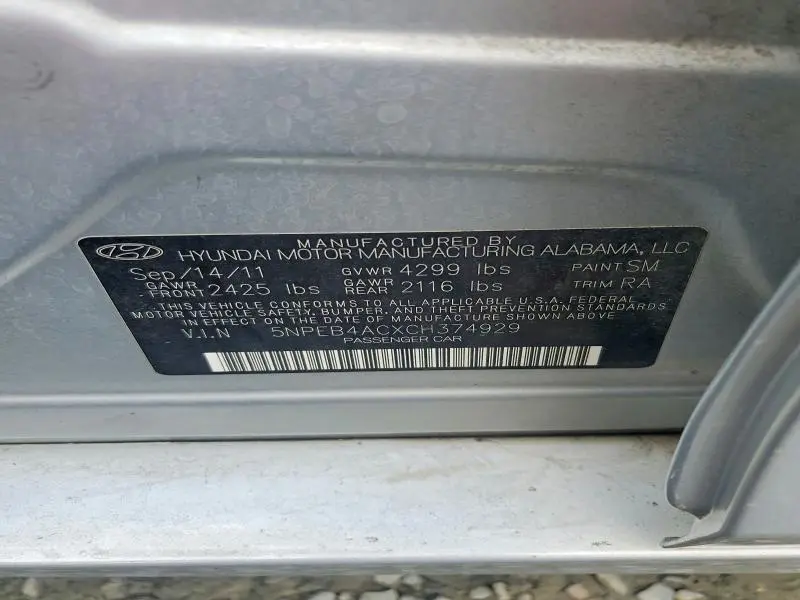 2012 HYUNDAI SONATA GLS  