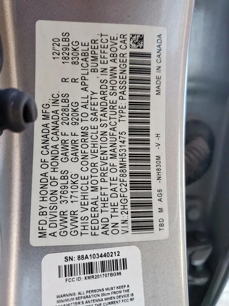 2021 HONDA CIVIC SPORT  