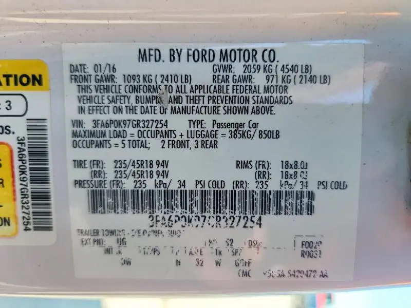 2016 FORD FUSION TITANIUM  