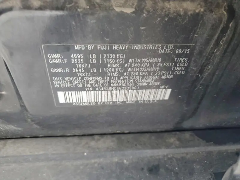 2016 SUBARU OUTBACK 2.5I LIMITED  