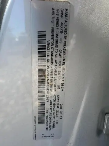 2011 VOLKSWAGEN JETTA BASE  