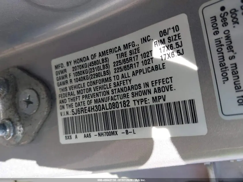 2010 HONDA CR-V LX