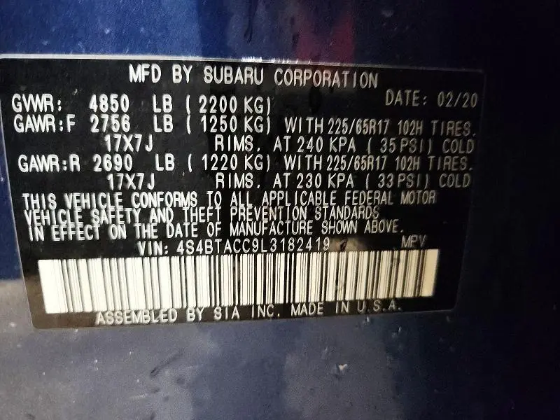 2020 SUBARU OUTBACK PREMIUM  