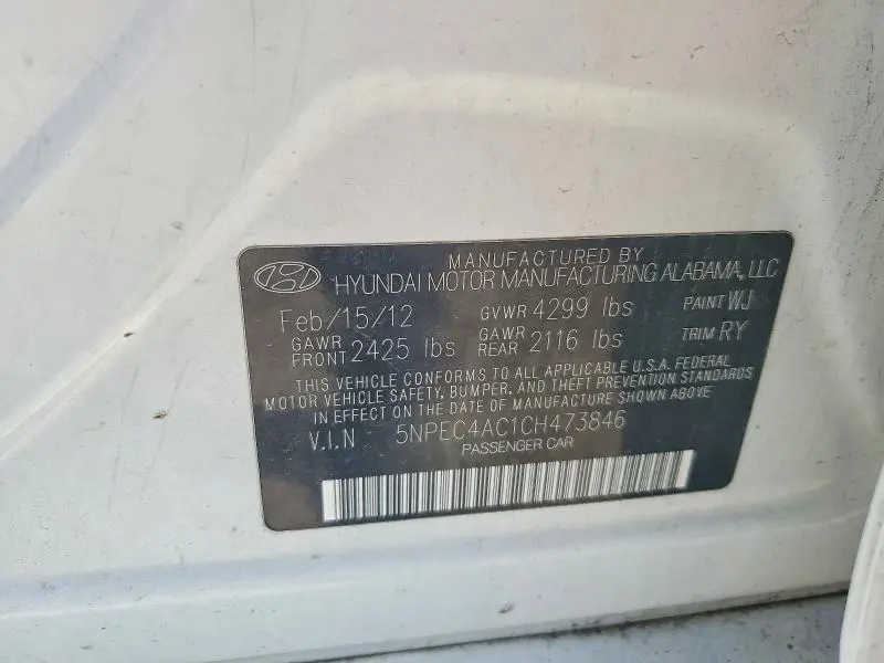 2012 HYUNDAI SONATA SE  