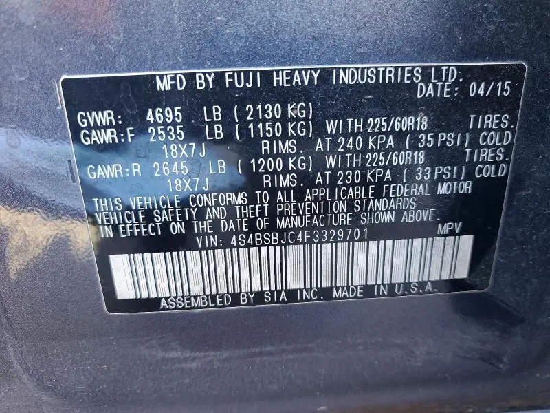 2015 SUBARU OUTBACK 2.5I LIMITED  