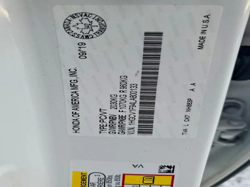 2020 HONDA ACCORD TOURING  