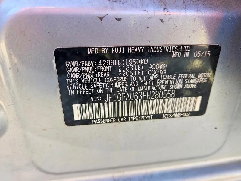 2015 SUBARU IMPREZA SPORT  