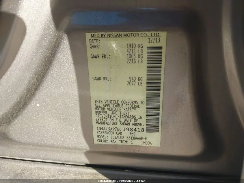 2014 NISSAN ALTIMA 2.5 SV