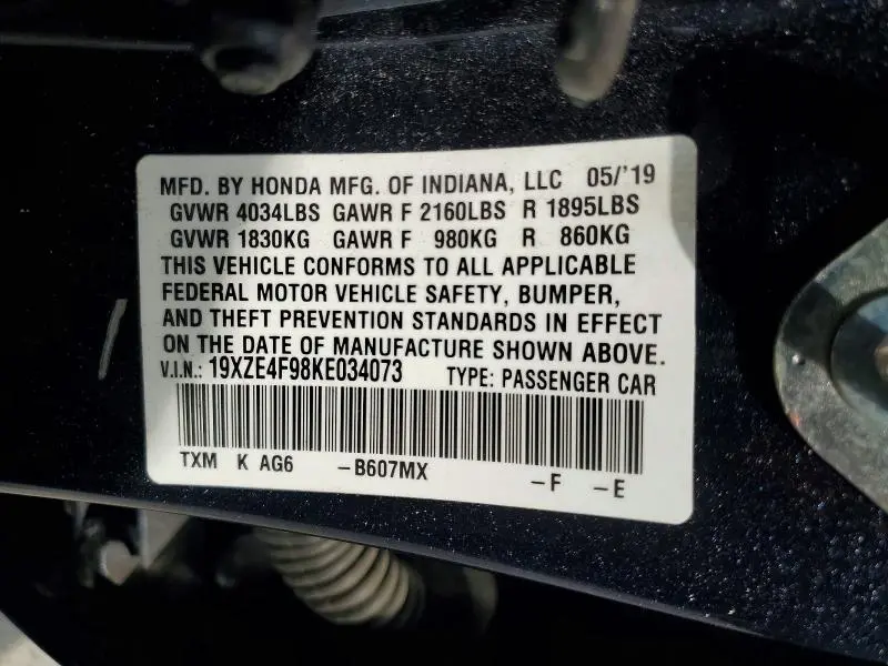 2019 HONDA INSIGHT TOURING  