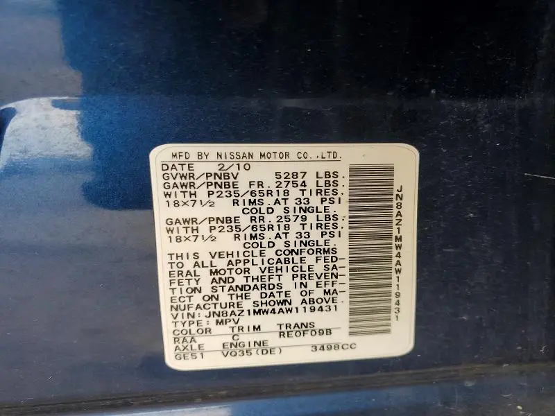 2010 NISSAN MURANO S  