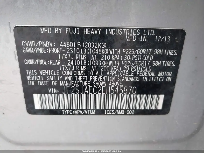 2014 SUBARU FORESTER 2.5I PREMIUM