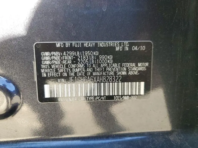 2010 SUBARU IMPREZA 2.5I  