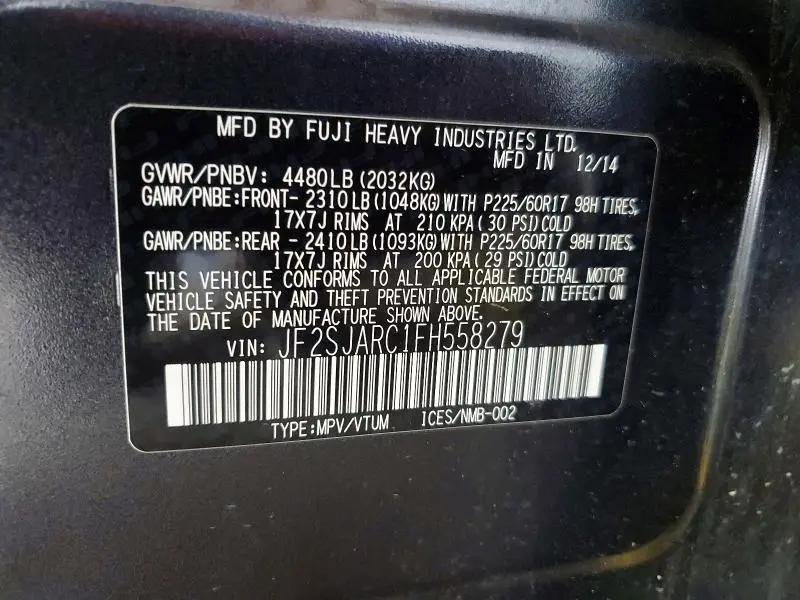 2015 SUBARU FORESTER 2.5I LIMITED  