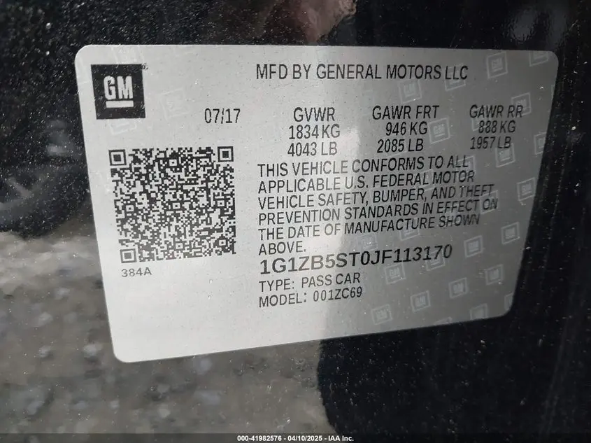 2018 CHEVROLET MALIBU 1LS