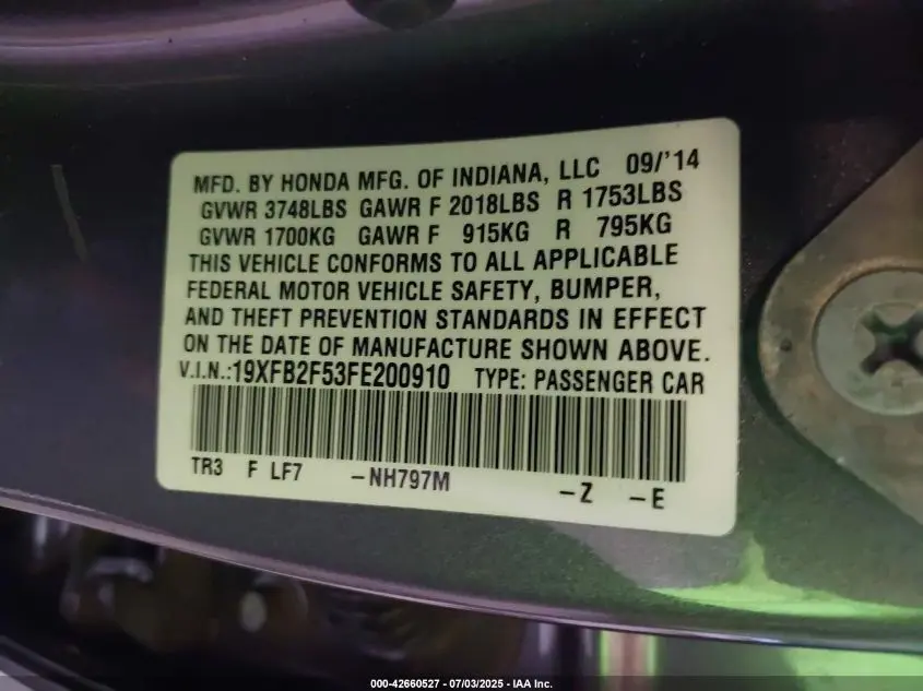 2015 HONDA CIVIC LX