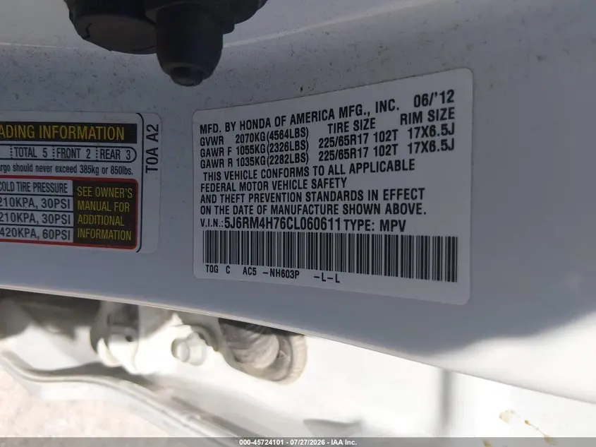 2012 HONDA CR-V EX-L
