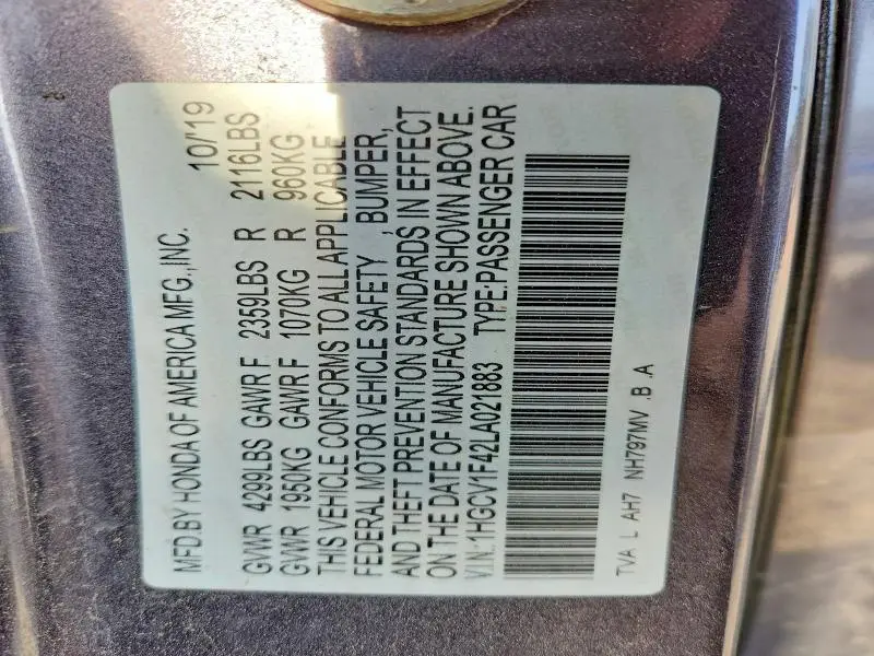 2020 HONDA ACCORD EX  