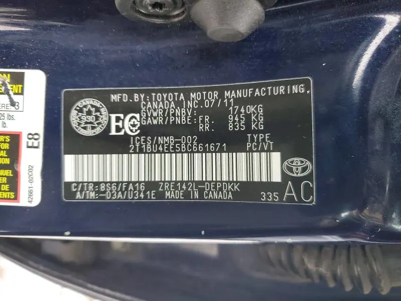 2011 TOYOTA COROLLA BASE  