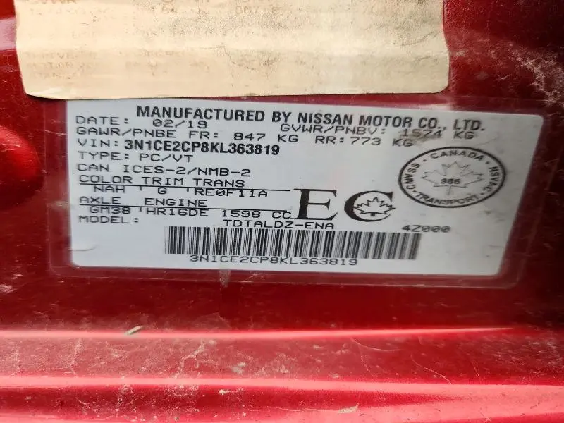 2019 NISSAN VERSA NOTE S  