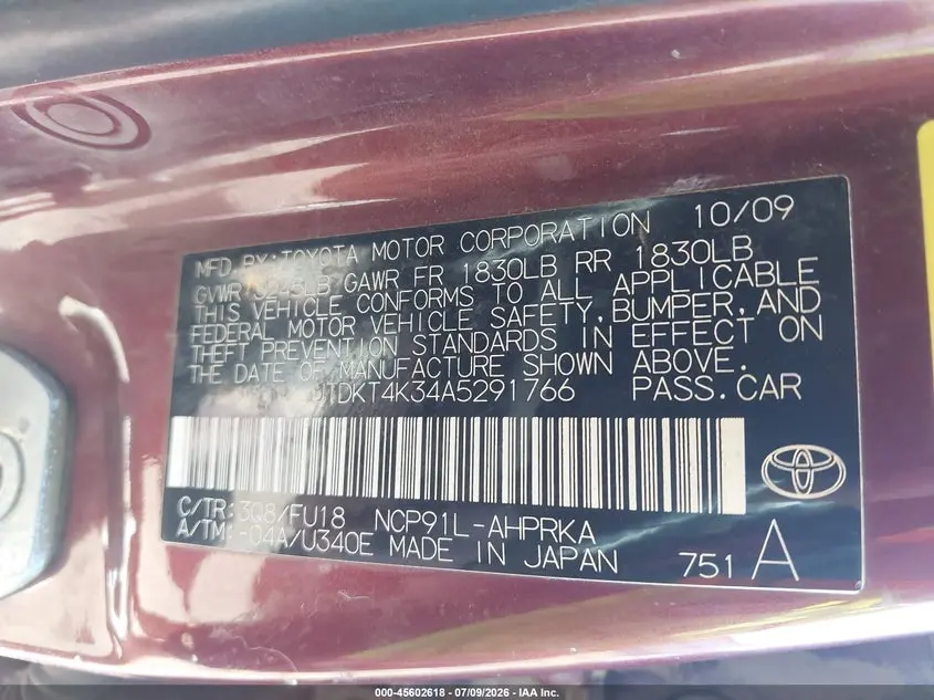2010 TOYOTA YARIS  