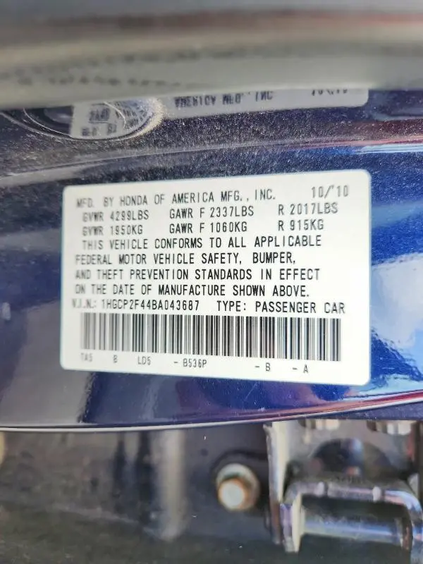 2011 HONDA ACCORD LXP  