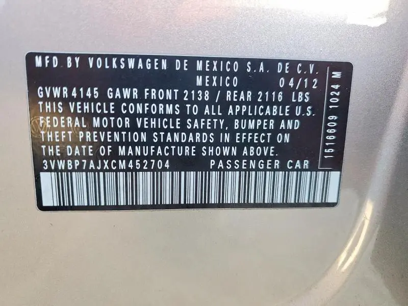 2012 VOLKSWAGEN JETTA SE  