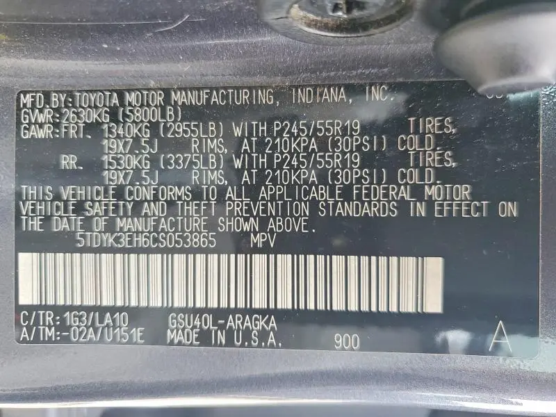 2012 TOYOTA HIGHLANDER LIMITED  