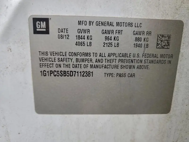 2013 CHEVROLET CRUZE LT  