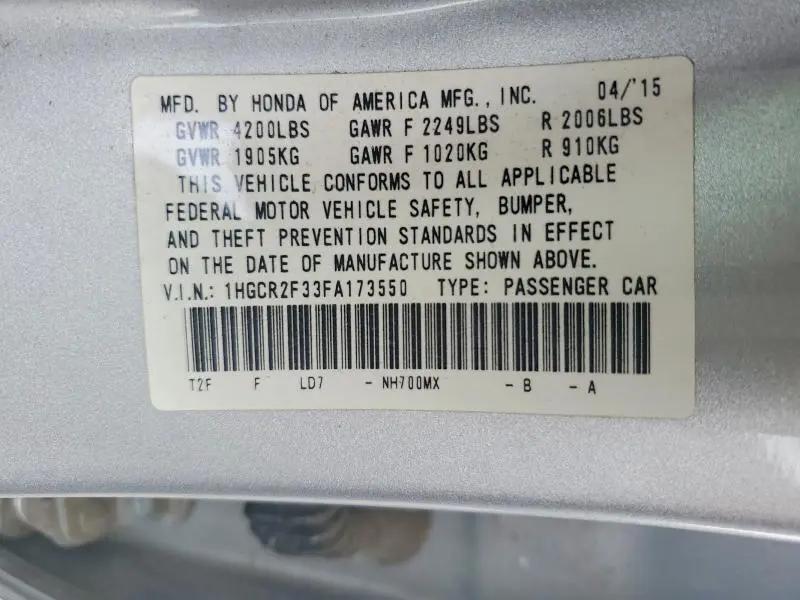 2015 HONDA ACCORD LX  