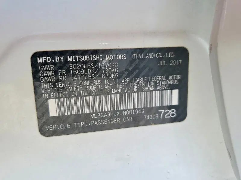 2018 MITSUBISHI MIRAGE ES  