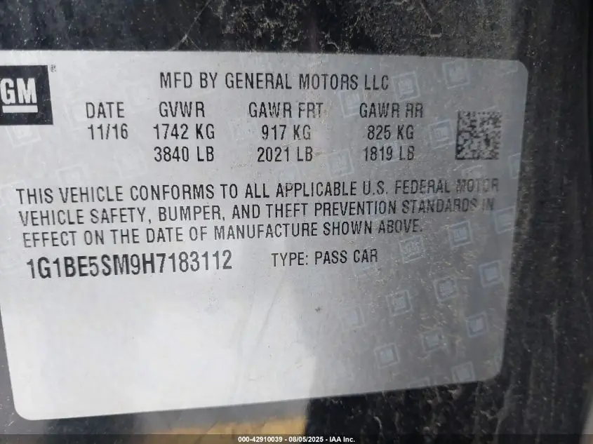 2017 CHEVROLET CRUZE LT AUTO