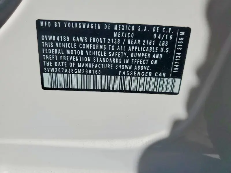 2016 VOLKSWAGEN JETTA S  