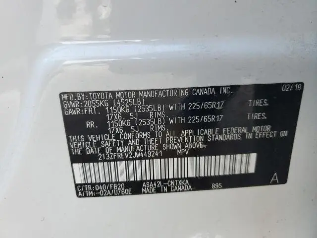 2018 TOYOTA RAV4 LE  