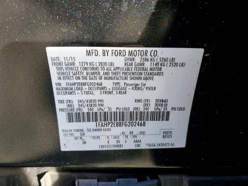 2015 FORD TAURUS SEL  