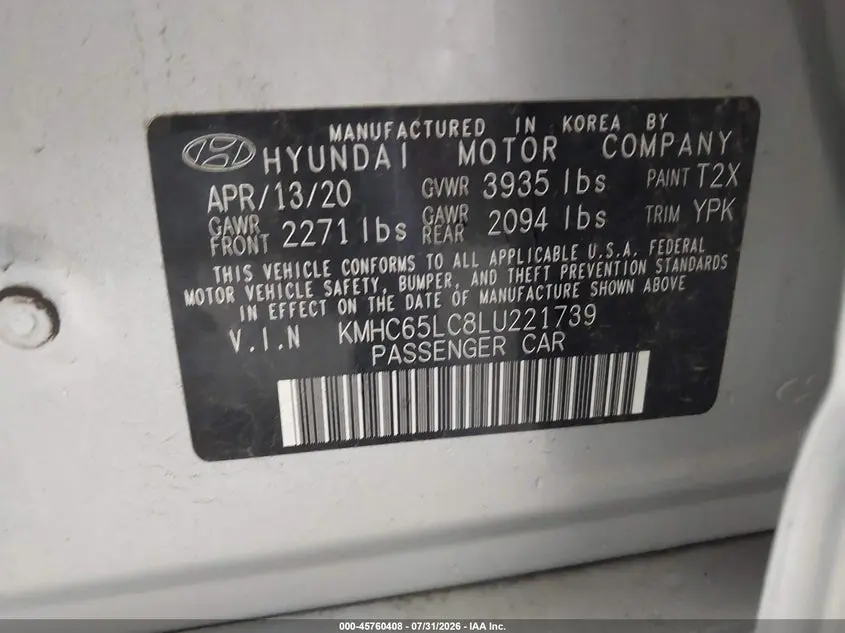 2020 HYUNDAI IONIQ HYBRID BLUE