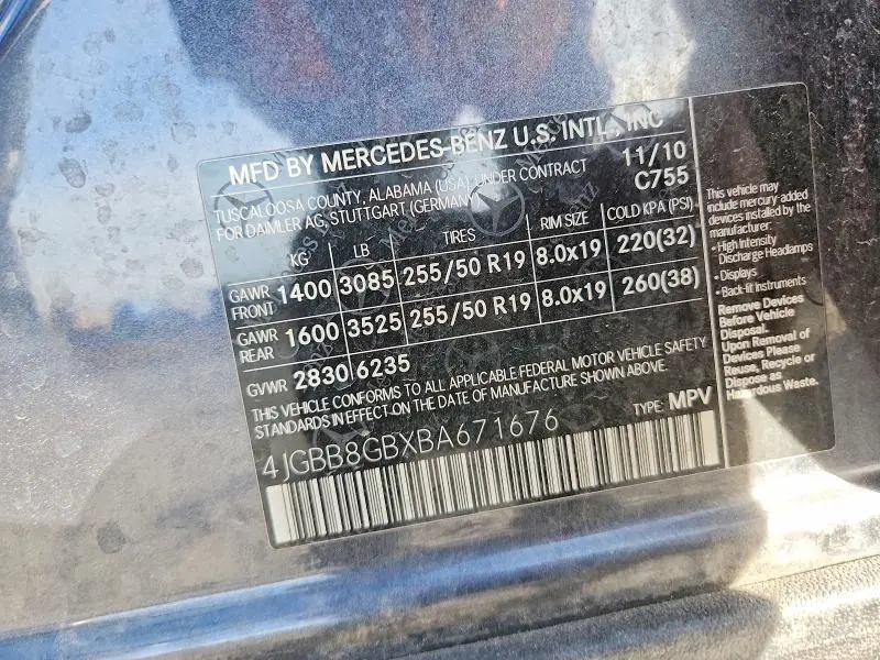 2011 MERCEDES-BENZ ML 350 4MATIC  