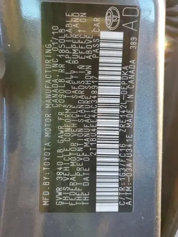 2010 TOYOTA COROLLA BASE  