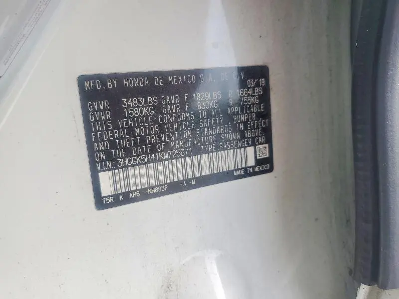 2019 HONDA FIT LX  
