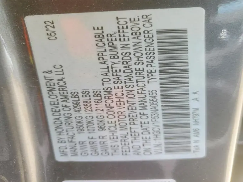 2022 HONDA ACCORD EXL  