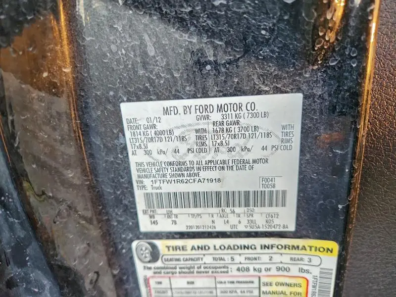 2012 FORD F150 SVT RAPTOR  