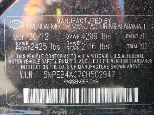 2012 HYUNDAI SONATA GLS  