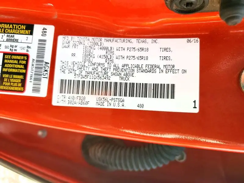 2016 TOYOTA TUNDRA SR5  