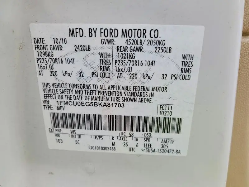 2011 FORD ESCAPE LIMITED  