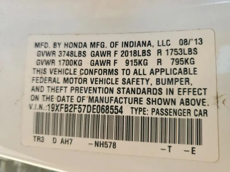 2013 HONDA CIVIC LX  
