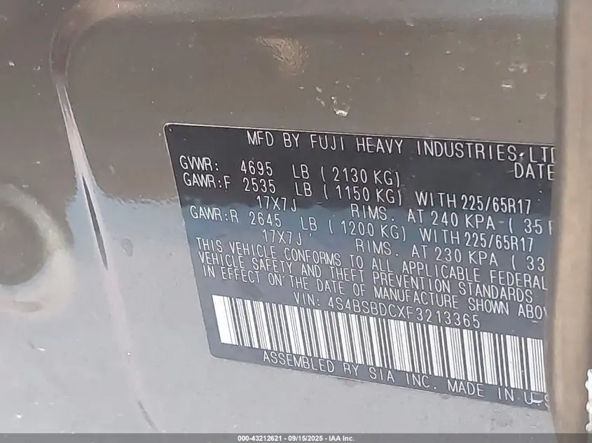 2015 SUBARU OUTBACK 2.5I PREMIUM