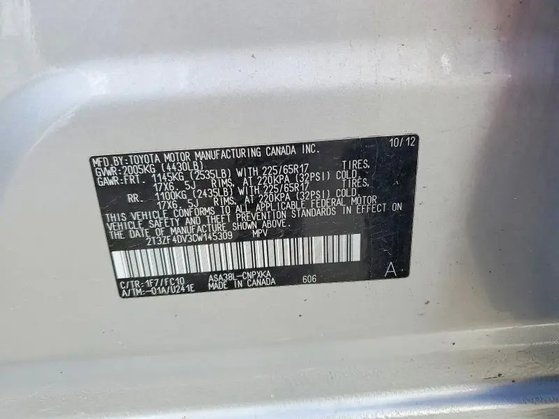 2012 TOYOTA RAV4 BASE  